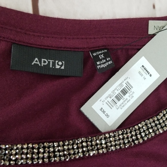 NWT Apt. 9 burgundy embellished tiered hi low tank - Picture 5 of 7